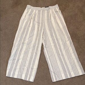 Worthington Gray and White Linen Striped Wide Leg Pants